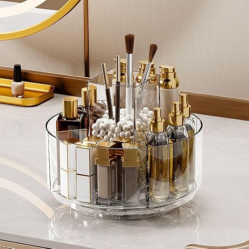 Miniatura 9 de LINFIDITE Organizador de maquillaje giratorio de 360° con soporte, caja de exhibición de cosméticos transparente, organizador de brochas