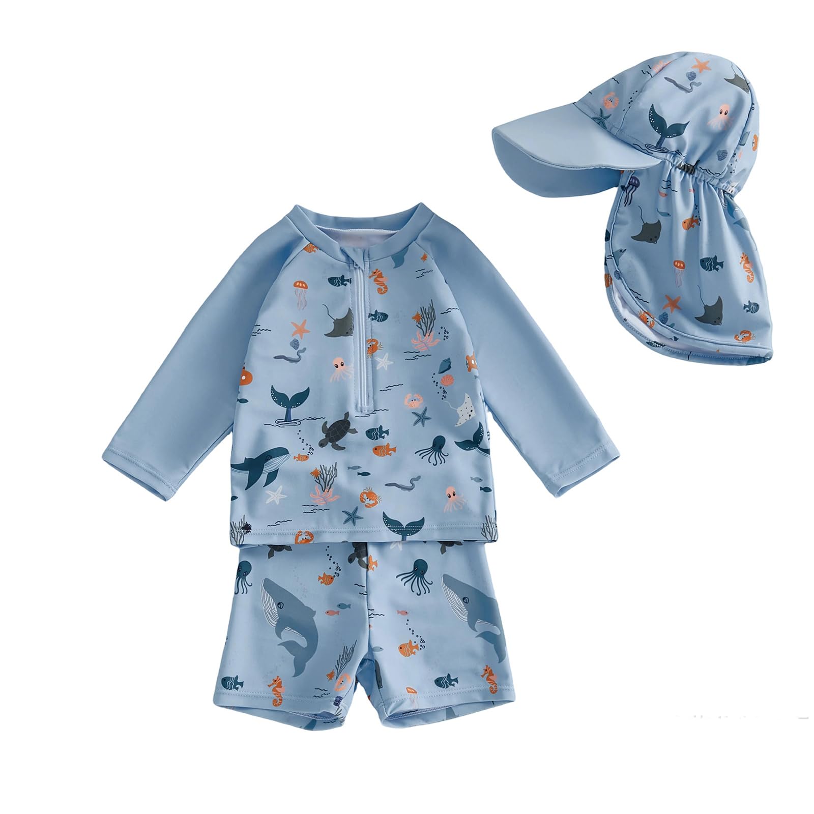 Traje Baño Manga Larga con Protección contra Erupciones para Bebé Niño Pequeño con Sombrero para el Sol Traje baño de Uso Profesional - 3