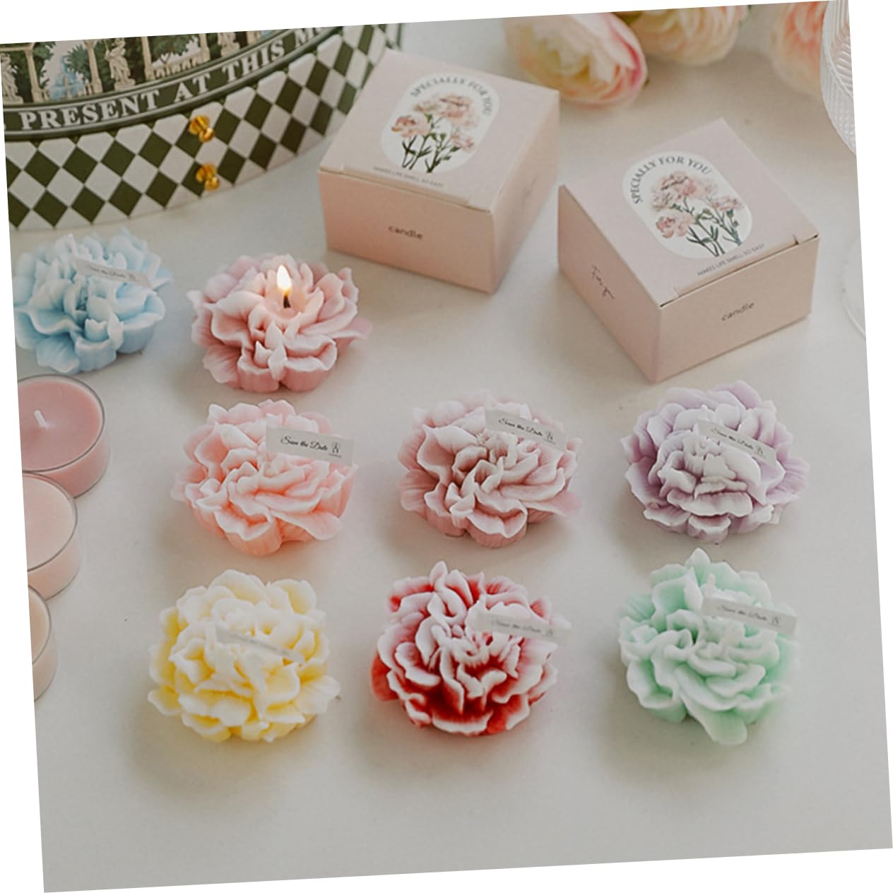 Alipis 16piezas Velas Aromáticas De Flor Velas De Cera Scented Forma De Clavel Decoración para Fiestas y De Día Madre