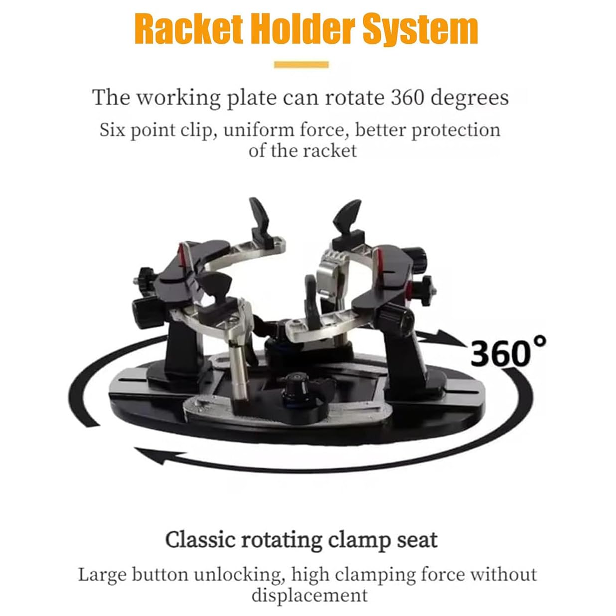 Incordatrice elettrica per racchette, rotazione a 360° con sistema di fissaggio a 6 punti, kit ausiliario per racchette da badminton e tennis
