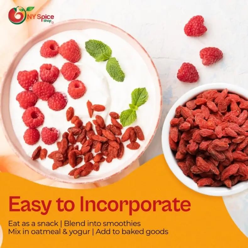 Miniatura 6 de NY Spice Shop Bayas secas de Goji  Bayas de Goji crudas secas al sol de 8 onzas  Textura masticable de superalimentos  Fruta entera secada al sol