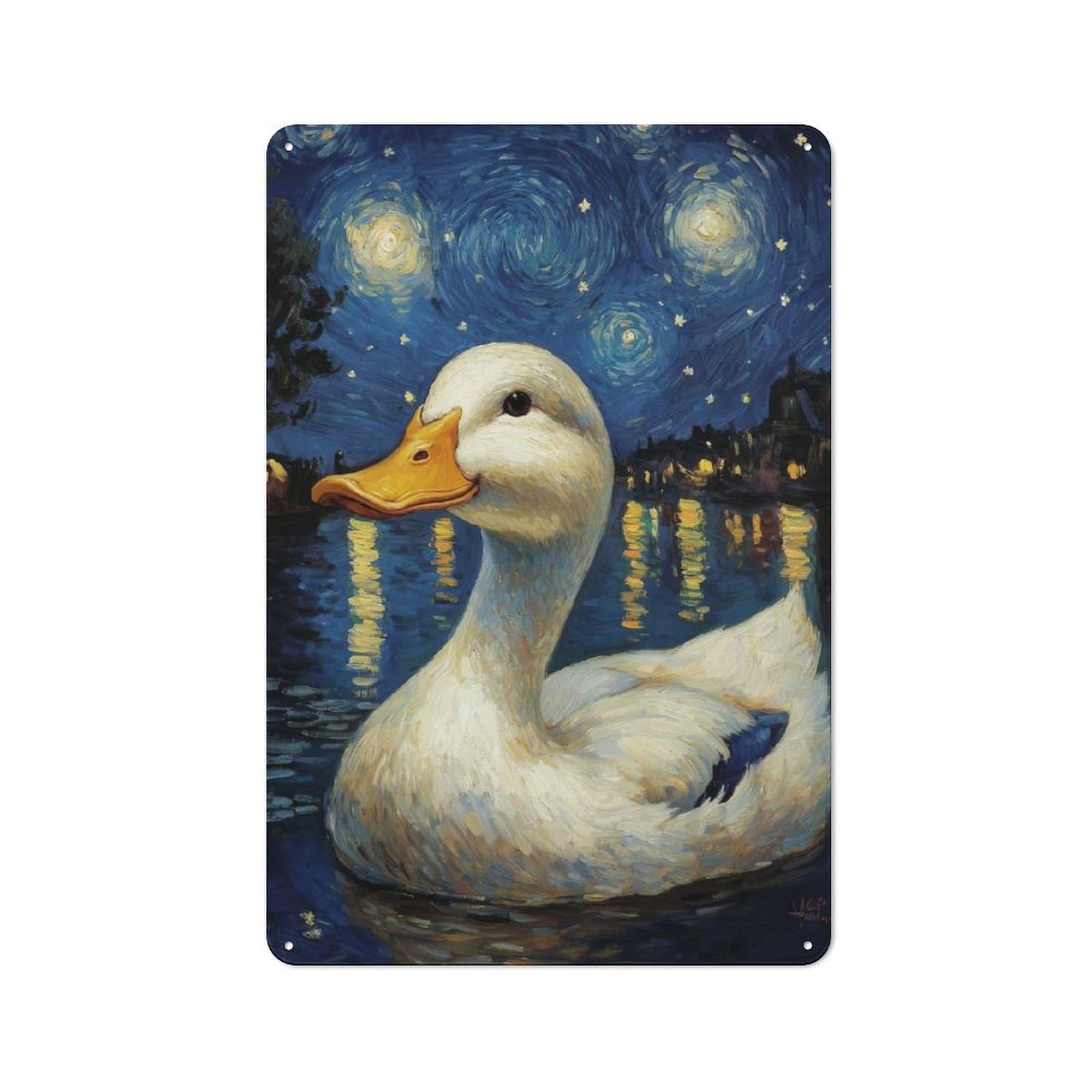 Junmoney Starry Night Duck Cottage Metal Wall Decor 30X20cm, Shed Metal Sign For Patio Bar, Workshop, Shed Or Kitchen