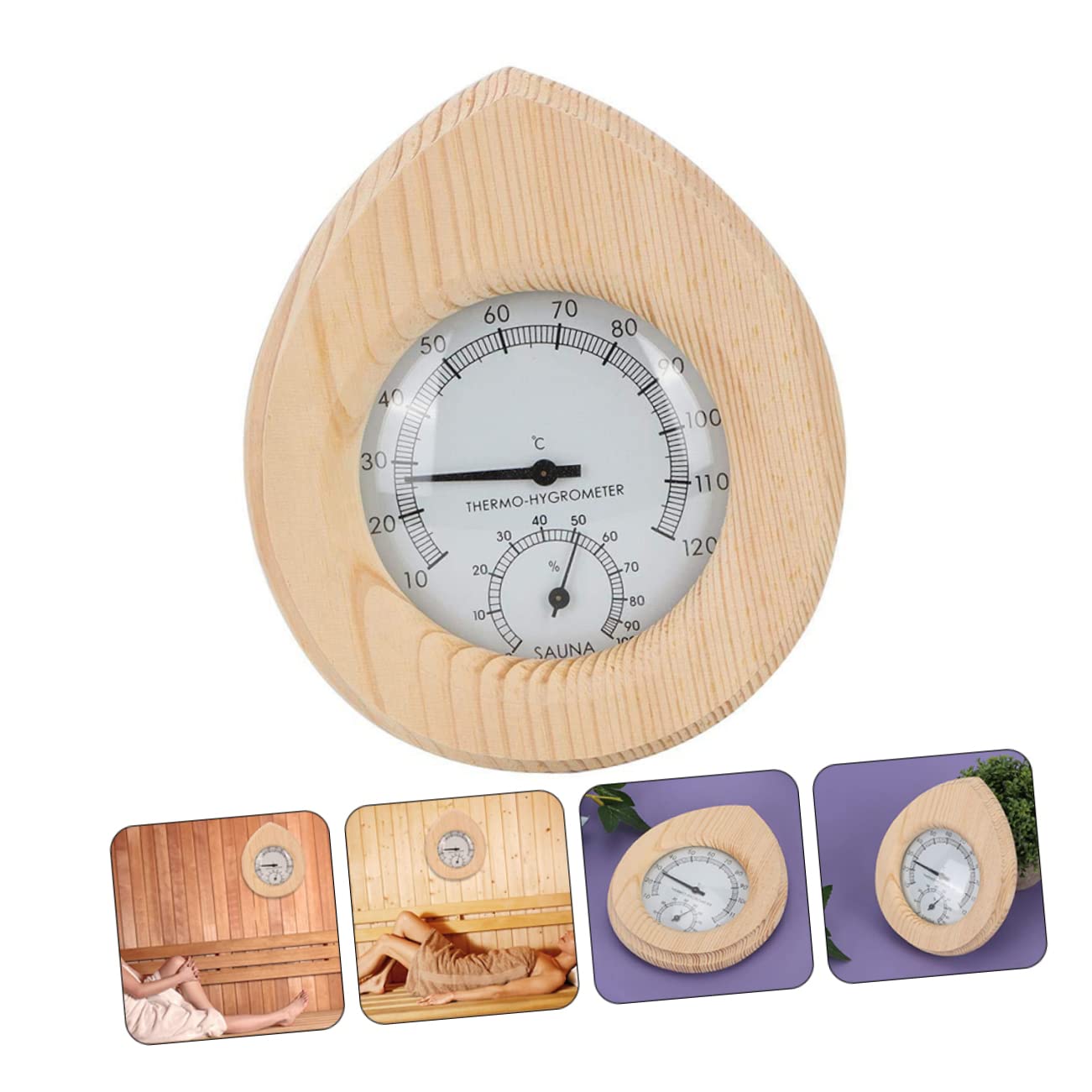 Termómetro E Higrómetro de Madera para Sauna, Beige, Fácil Lectura