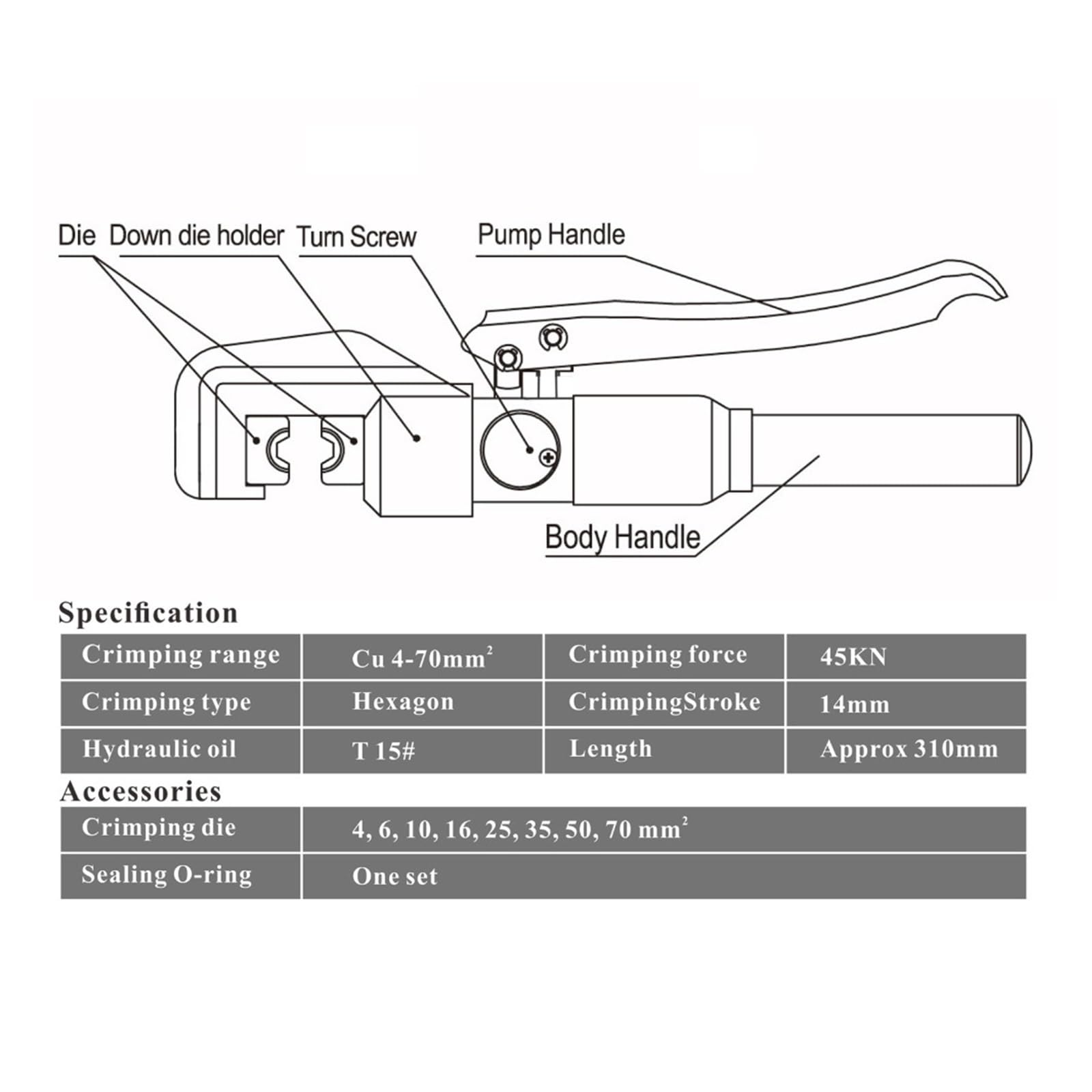 Alicates de Prensa para engarzar Cables de 4 a 70 mm2, 8 T, alicates de presión hidráulicos manuales