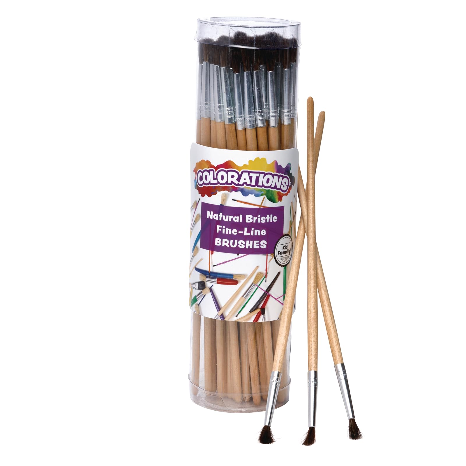 Colorations(r) Fine Line All-Purpose Easel Brush, Set of 60, Wood Handles with Natural Bristle, Paintbrushes for all types of Paint, Paint Brushes for Kids, Bulk Paintbrushes, Paintbrush Value Pack