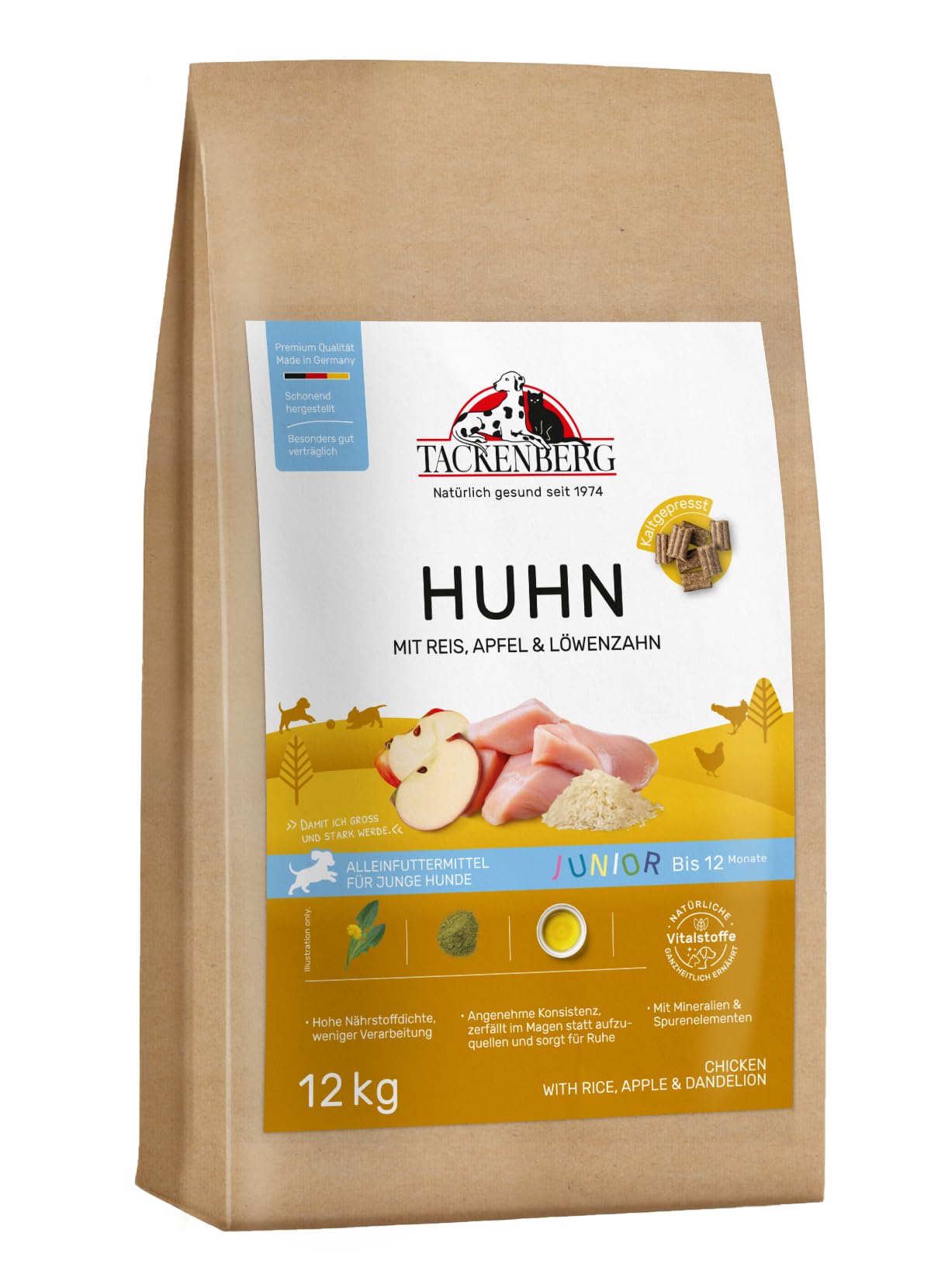 TACKENBERG 12000 g Trockenfutter für Hunde kaltgepresst, Junior Huhn