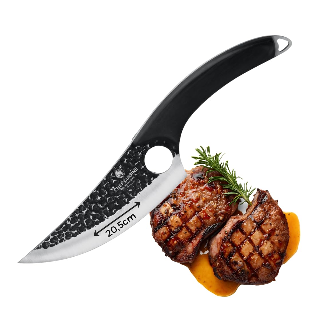 CHEF CUISINE BBQ Messer 53-55 HRC Stahl | 20,5 cm geschmiedete Klinge aus rostfreiem Klingenstahl | Griff aus Edelstahl & Pakkaholz | Küchenmesser für Fleisch & Grill