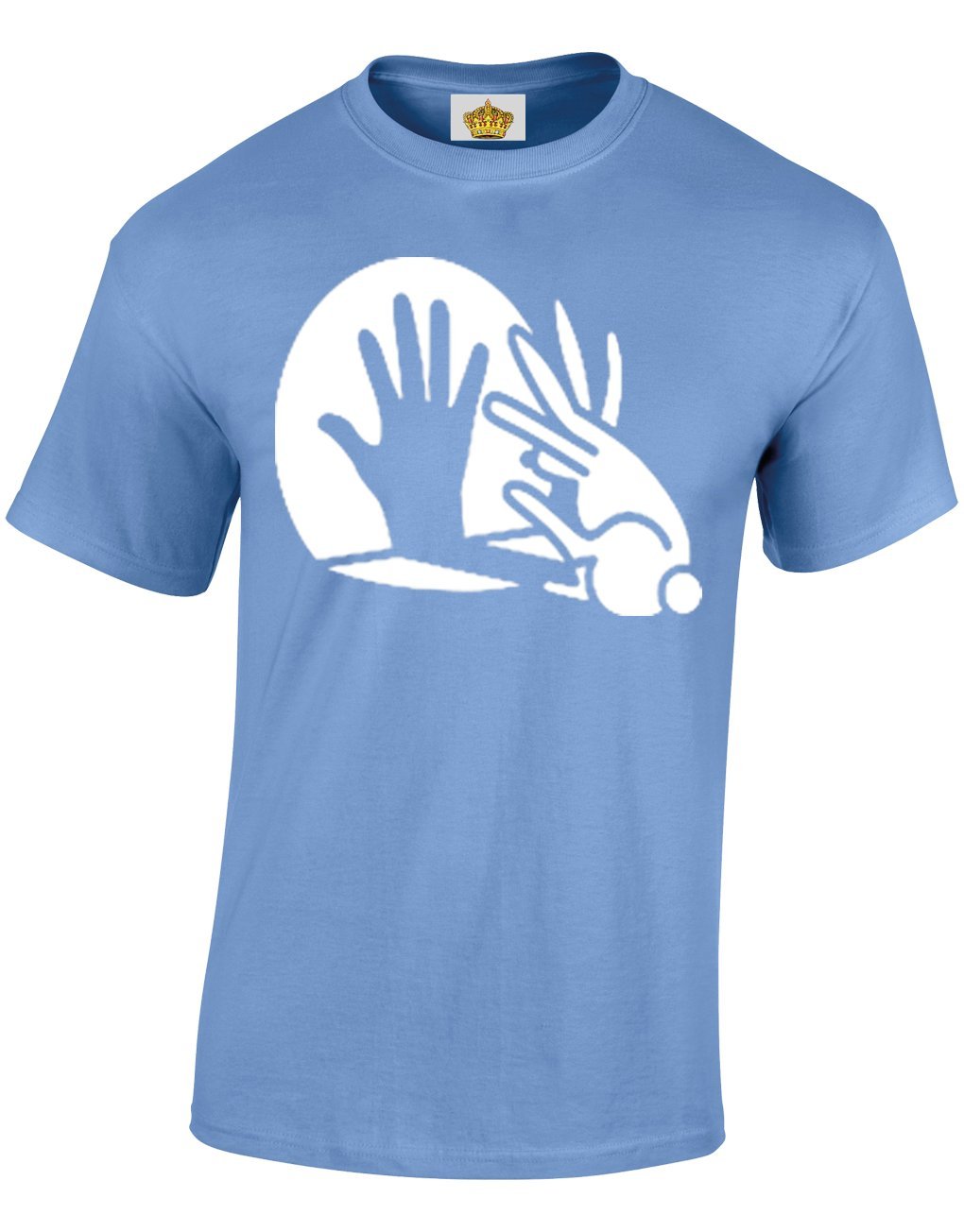Crown Designs Rabbit Hand Shadow Puppet Funny Cool for Men & Teenagers T-Shirts Tops - Carolina Blue/X-Large