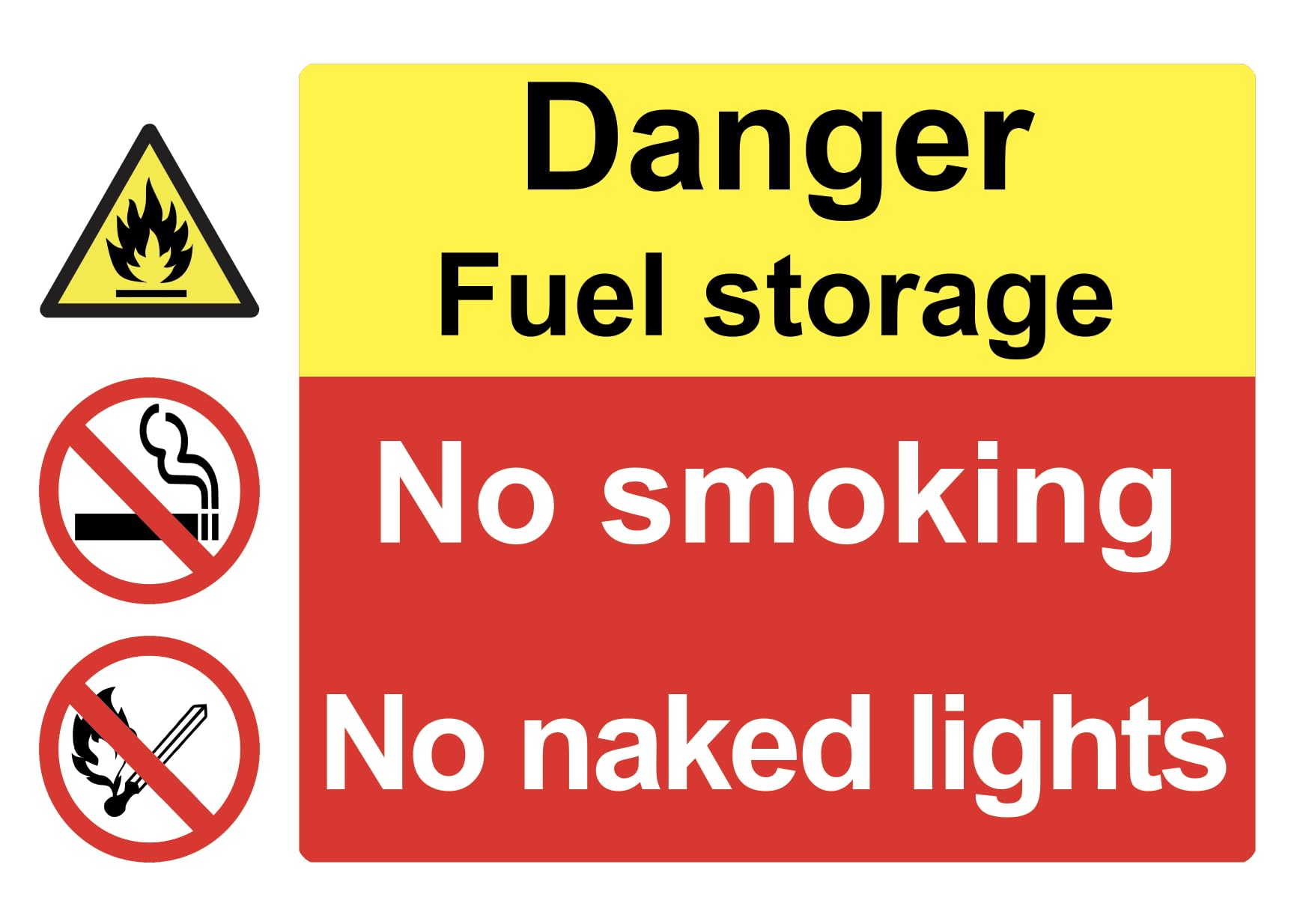 Danger Fuel Storage No Smoking No Naked Lights Warning Sign Adhesive Sticker A4 297mm x 210mm