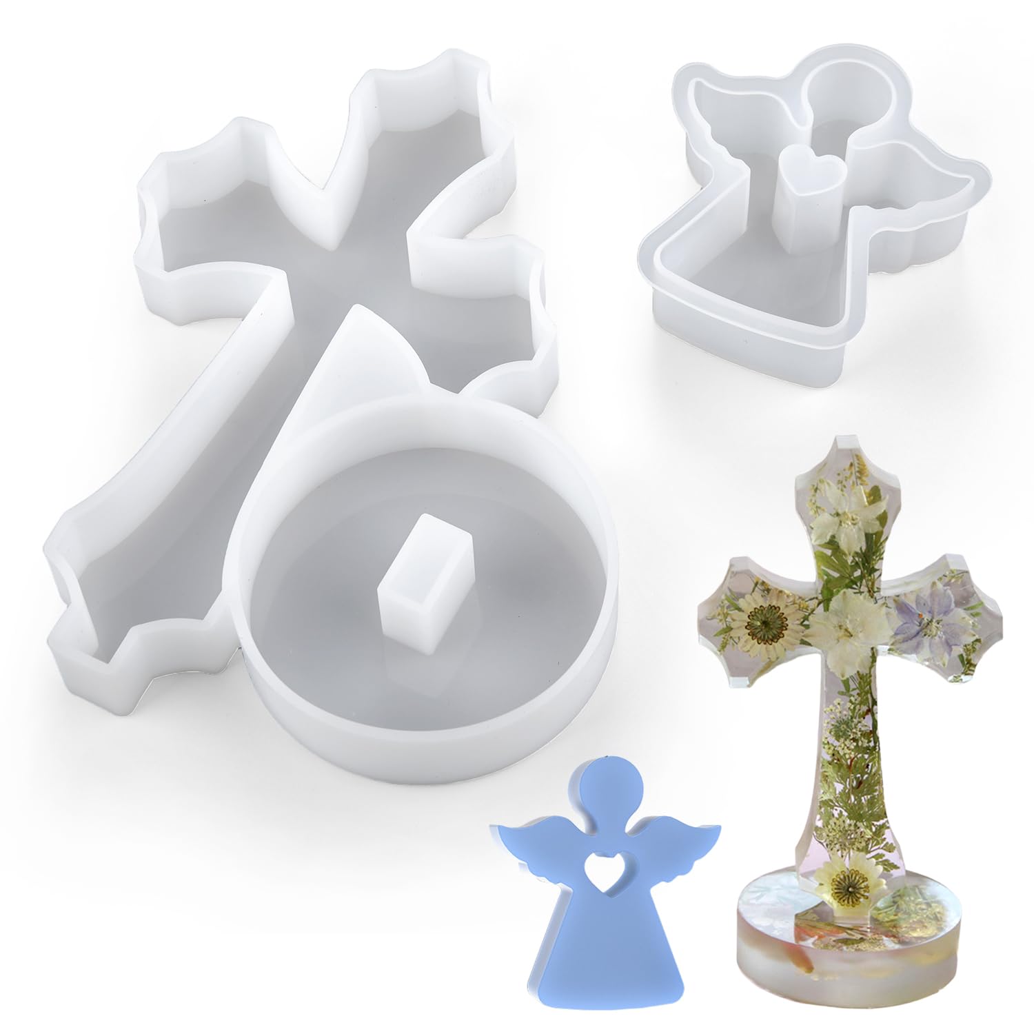 Waitamo 2Pcs Resin Moulds, Cross Silicone Mould Angel Epoxy Resin Molds for Casting Figurines Home Decor Blessed Gifts (Cross A)