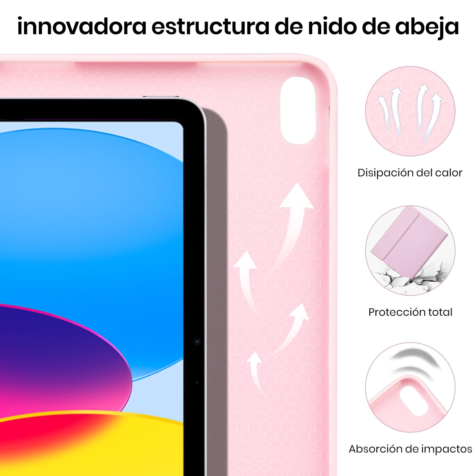 Funda Teclado para iPad 11.ª Gen (A16) / 10.ª Generación (11/10.9 Pulgadas) 2025/2022, Soporte para Lápiz y Teclado Recargable, [Español] Magnético Desmontable Bluetooth Teclado (Rosa)