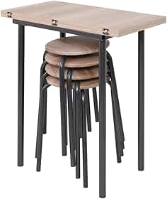 CONJUNTO JOGO MESA DOBRÁVEL COZINHA SALA JANTAR CIPLAFE EXPERT TUBO CRAQUEADO PRETO COM 4 BANQUETAS TAMPO MADEIRA LAMINADA ASSENTO ESTOFADO