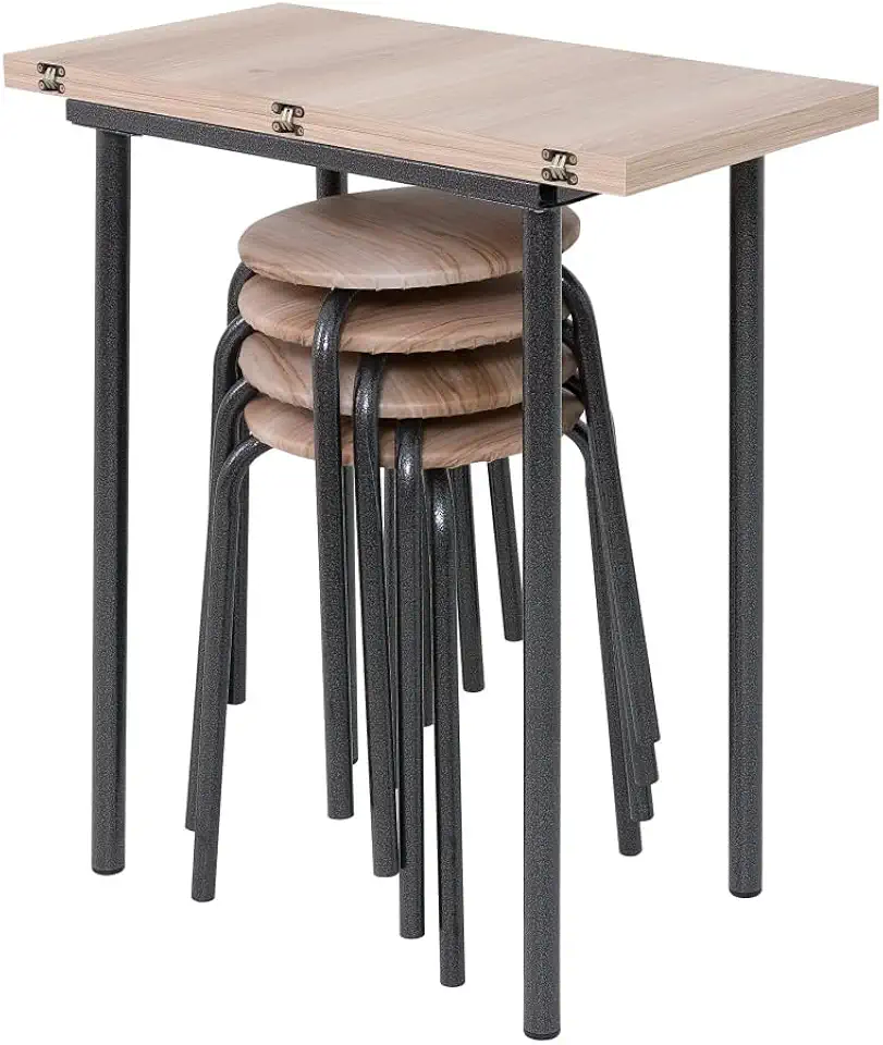 CONJUNTO JOGO MESA DOBRÁVEL COZINHA SALA JANTAR CIPLAFE EXPERT TUBO CRAQUEADO PRETO COM 4 BANQUETAS TAMPO MADEIRA LAMINADA ASSENTO ESTOFADO