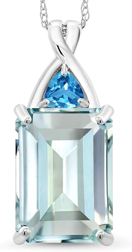 Gem Stone King Collar con colgante de oro blanco macizo de 10 quilates azul cielo aguamarina simulada y topacio azul suizo para mujer 692 quilates