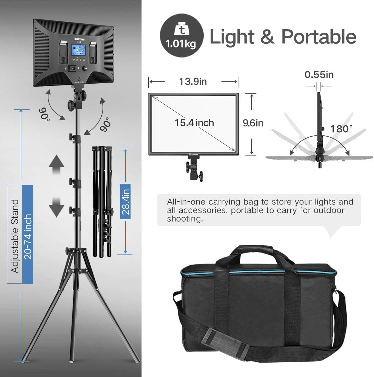 Amаzіng 🔥 LED Video Lighting Kit with Wireless Remote, Dazzne D50(2 Packs) Dimmable Bi-Color 15.4“ LED Panel Light Stand, 45W 3000K-8000K CRI>96 Studio Light for Video Shooting Live Stream Photography YouTube