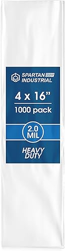 Spartan Industrial - Bolsas de plástico transparente de extremo abierto de 4 x 16 pulgadas (1000 unidades) de 2 mil, resistentes y planas, para