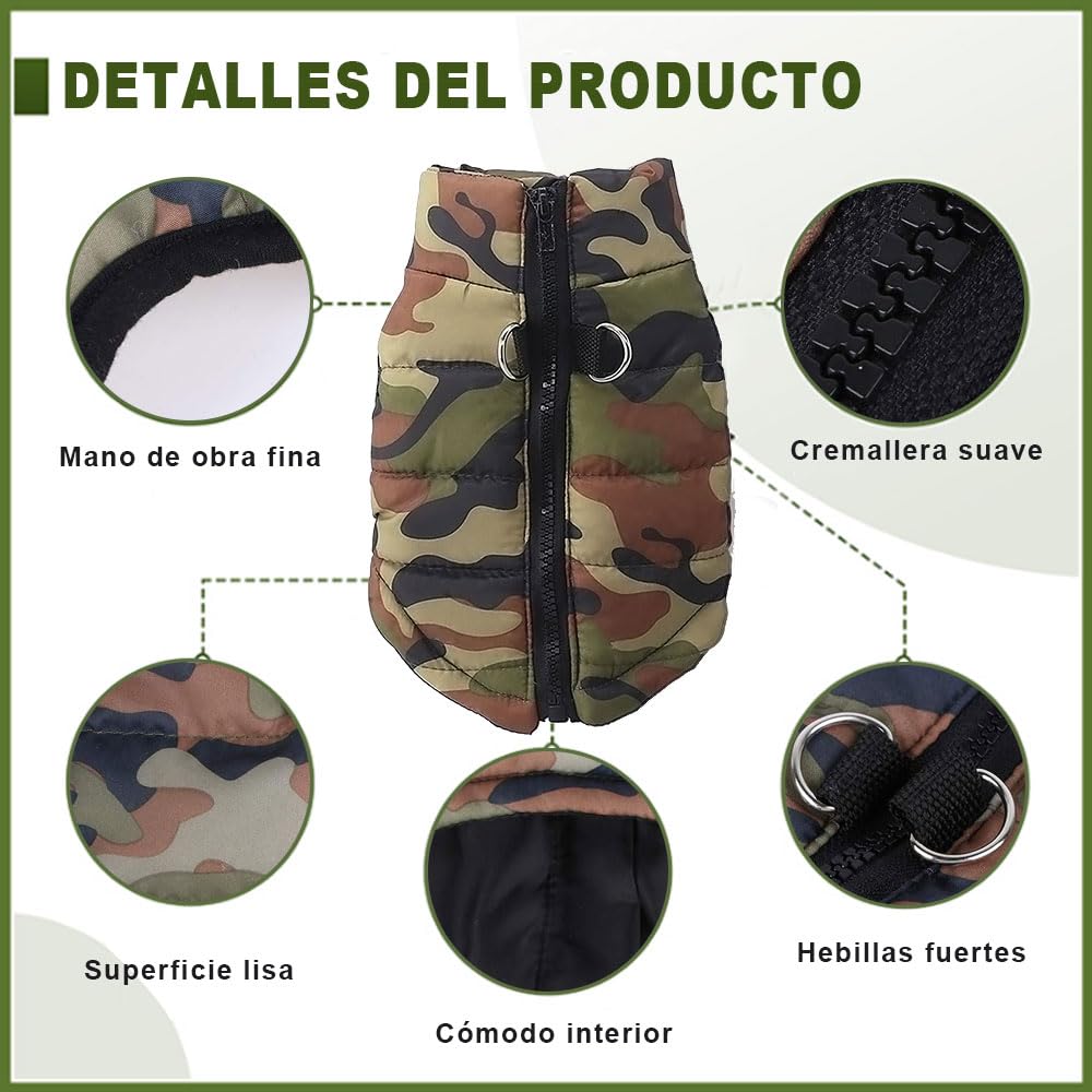 Voarge Giacca per animali domestici Cappotti caldi invernali per cani di piccola taglia gilet caldo con cerniera per cani Chihuahua Piccolo animale domestico inverno Gilet caldo (L, Camouflage)