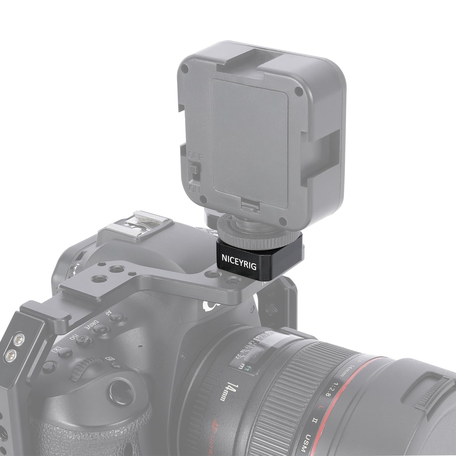 NICEYRIG 2 adaptadores de montaje de zapata fría, soporte de zapata fría con tornillos de localización Ar ri (3/8 y 1/4) y pines de localización desmontables, compatible con cámara DSLR, micrófono