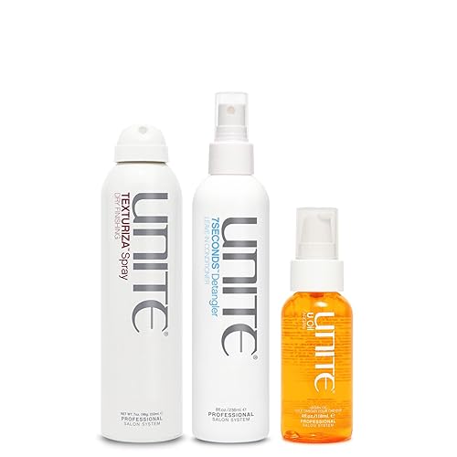 UNITE Cabello – 7SECONDS Detangler, TEXTURIZA Spray & U Oil – Volumen, Brillo, Protect, 8oz, 7oz, 4oz
