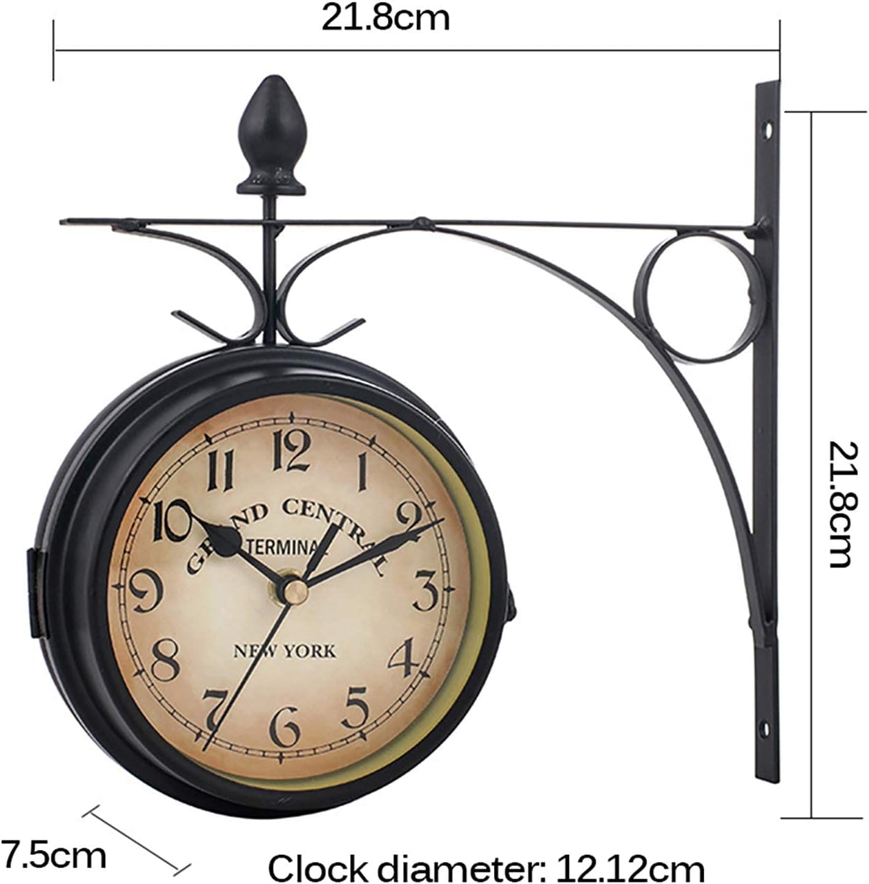 Wall Clock Double Sided Wall Clock, Vintage Indoor & Outdoor Garden Train Station Clock, Antique Look Hanging Clock, 21.8 * 21.8cm, Art Home Decor Silent Clock