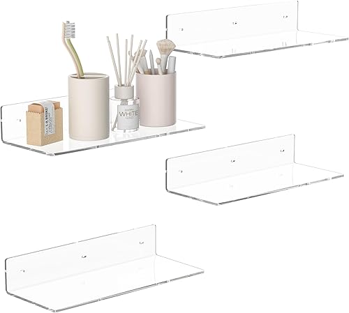 Miniatura 13 de Estantes de pared negros de 9 pulgadas, paquete de 4 repisas acrílicas para montaje en pared, estante de pared acrílico para figuras Funko Pop,