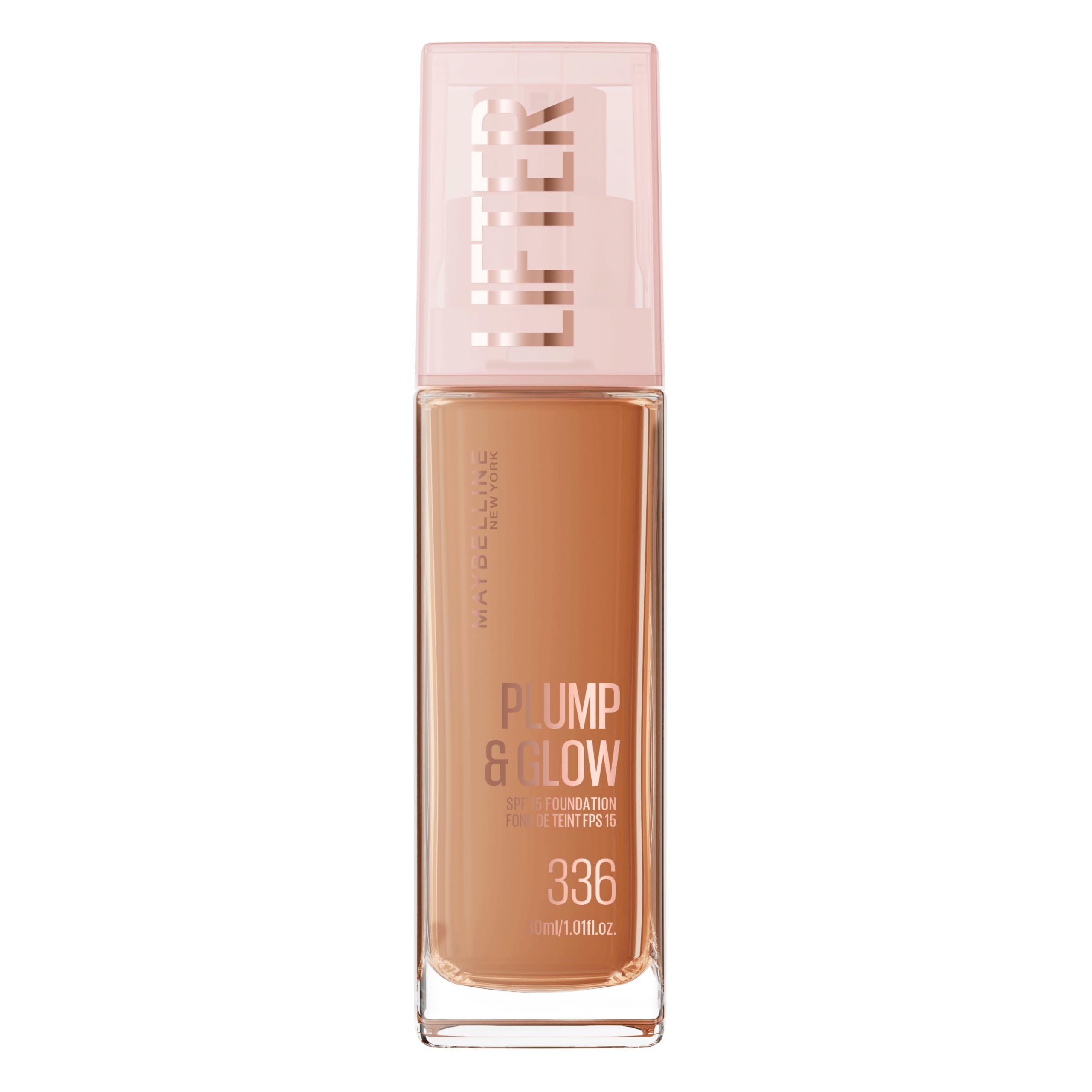 Maybelline New York Foundation with SPF20, Lifter Plump & Glow Foundation, All Day Wear, Buildable and Radiant Coverage, Plump and Brighter Skin Overtime, Shade: 336