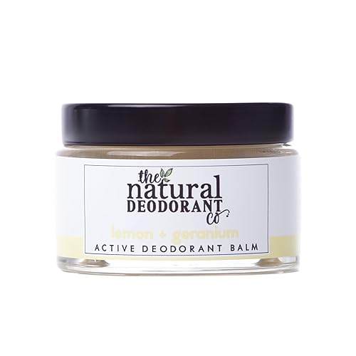 The Natural Deodorant Co, Bálsamo desodorante activo, aplicación en movimiento, perfecto para uso en el gimnasio, limón y geranio, 1.94oz