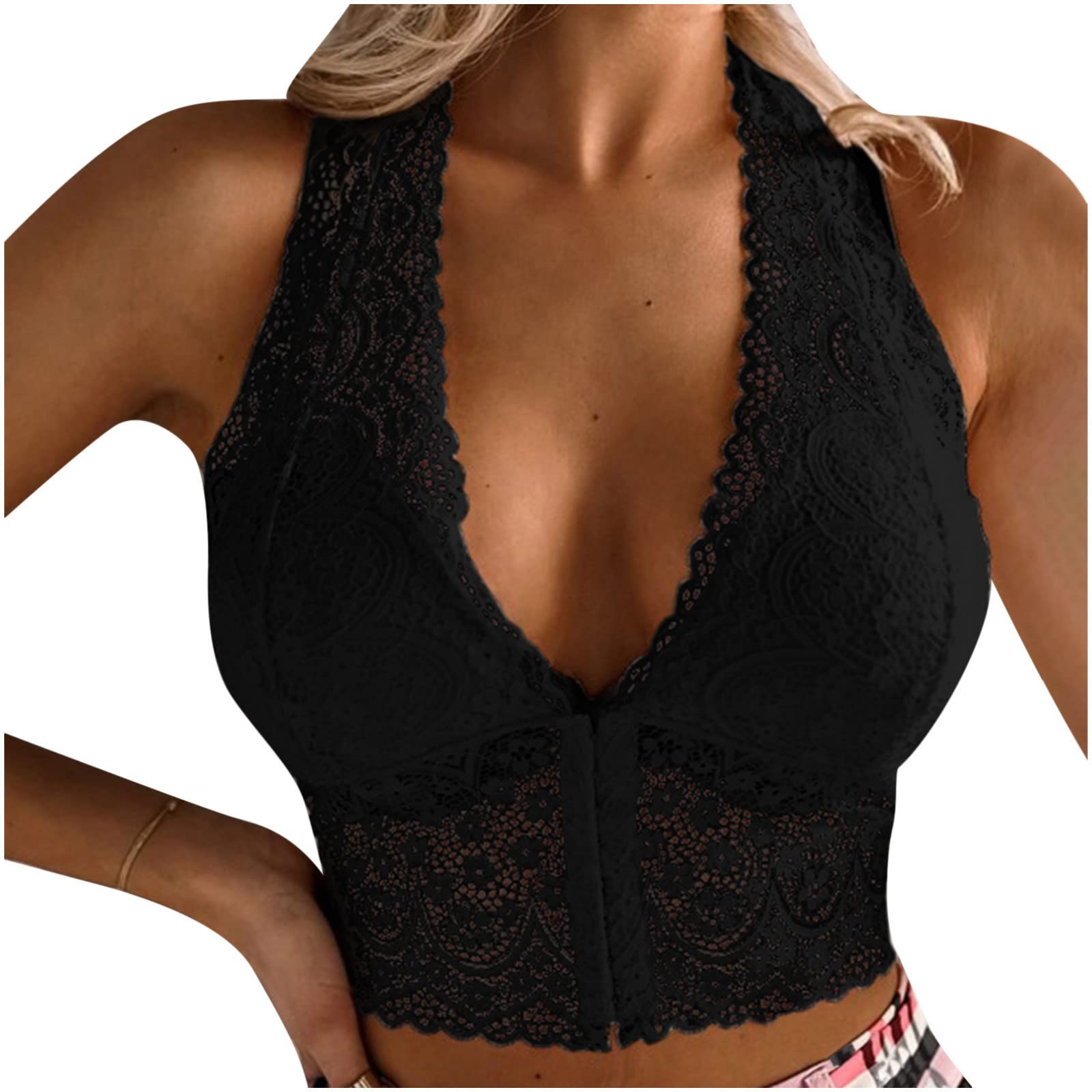 Womens Lingerie Corset Top Sexy Sheer Lace Wirefree Bustier Cami Crop Top Night Out Party Club Halter Tank