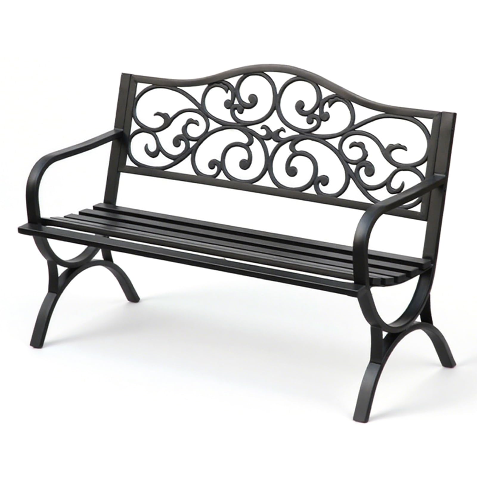 Ornate Wrought Iron Bench, Double Outdoor Bench, Sturdy And Weight-Bearing