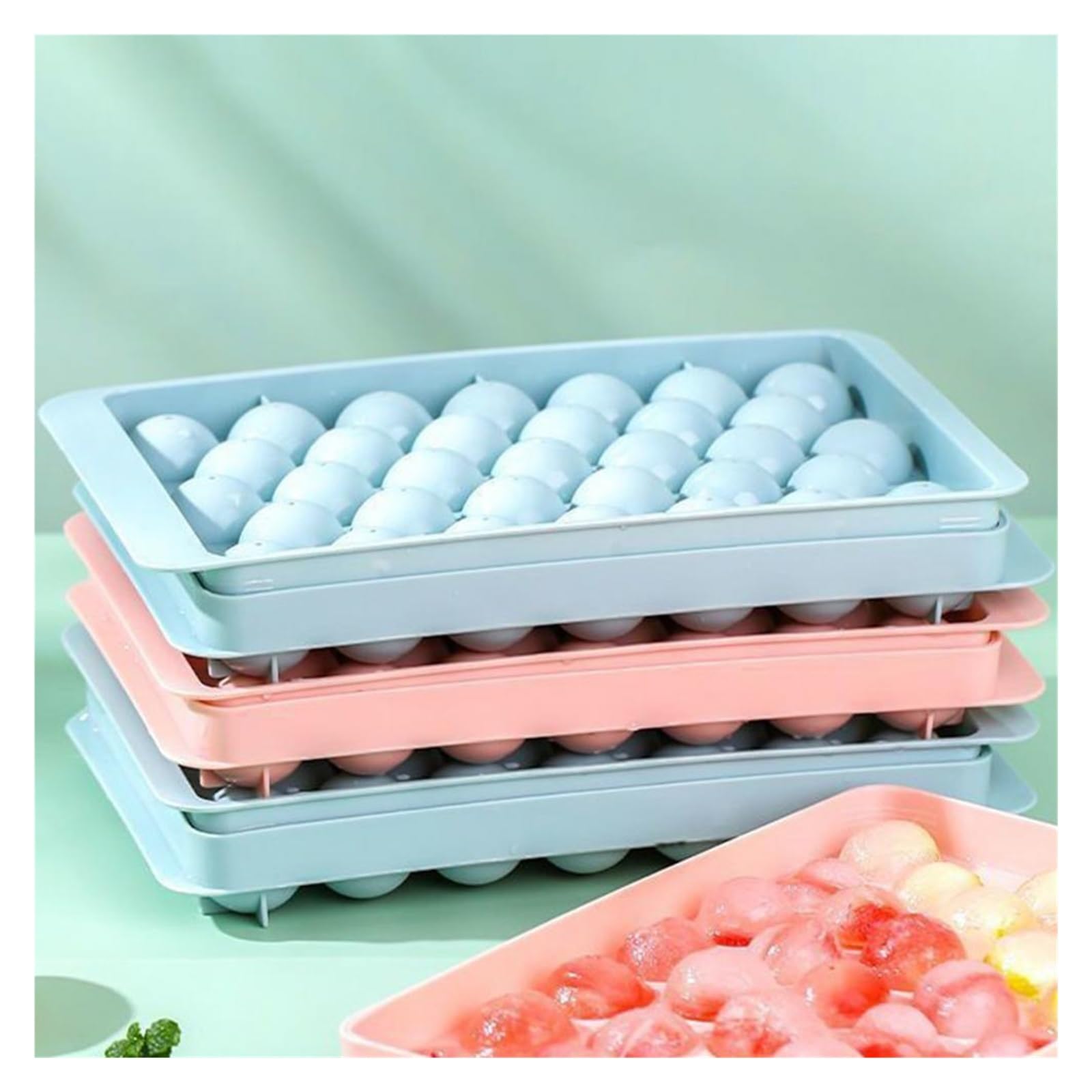 Vassoio per cubetti di Ghiaccio Vassoio Rotondo 3D con Coperchio Stampo per Ghiaccio in plastica Frigorifero Stampi sferici Fai-da-Te Utensili da Cucina per creatore di Sfere di Ghiaccio (Color : Blu