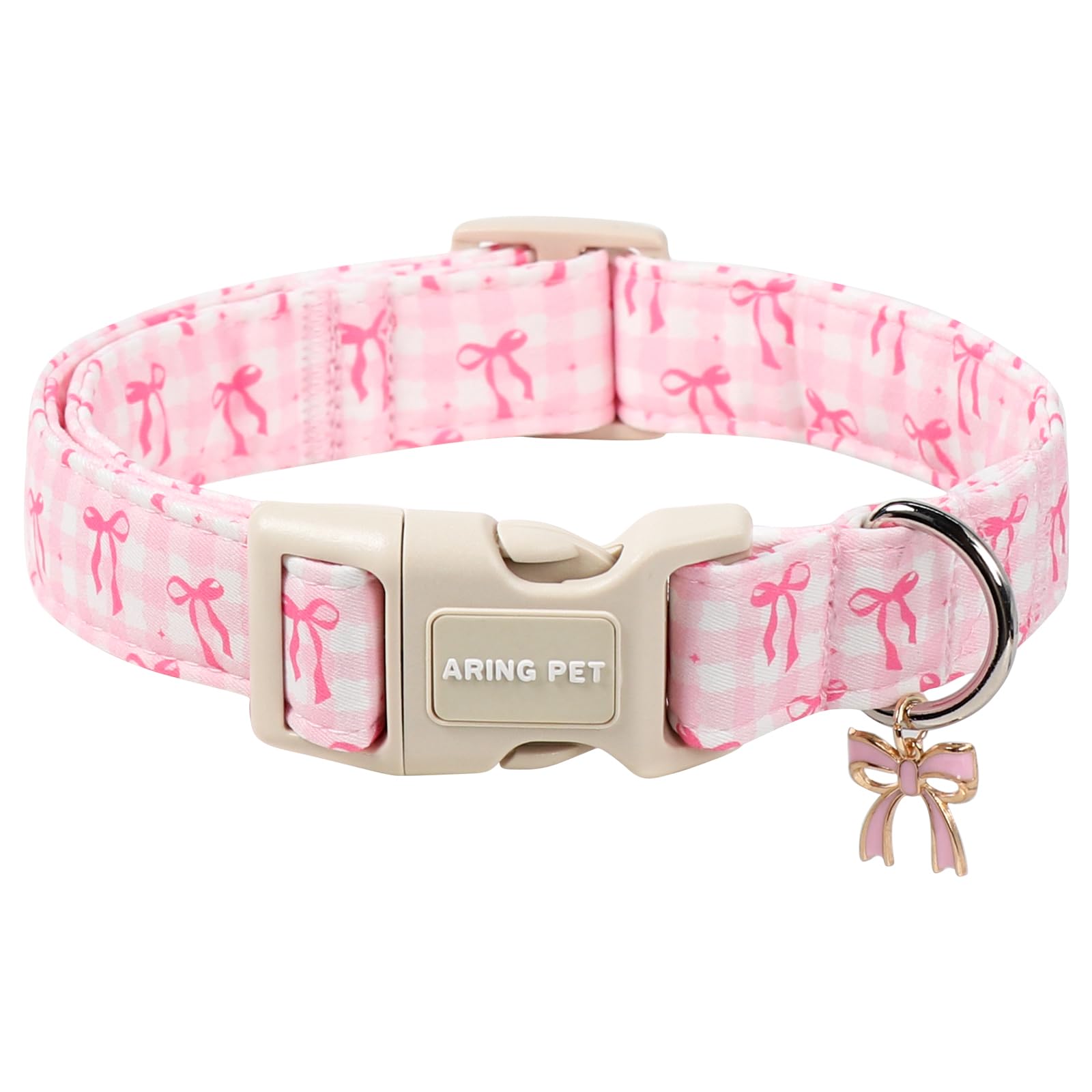 ARING PET Dog Collar, Pink Bow Pattern Dog Collar, Comfortable Cute Pet Collars with Quick Release Plastic Buckle for Boys&Girls Dogs, Small — image 1