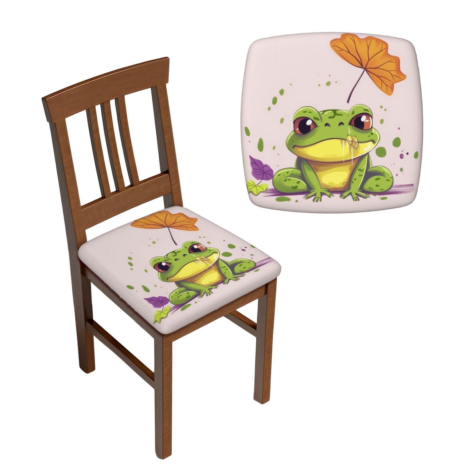 NONHAI 6PCS Dining Chair Seat Covers Set Leaves and Frog Stretch Removable Chairs Covers Washable Seat Cushion Slipcovers Protector for Dining Room Kitchen Chairs