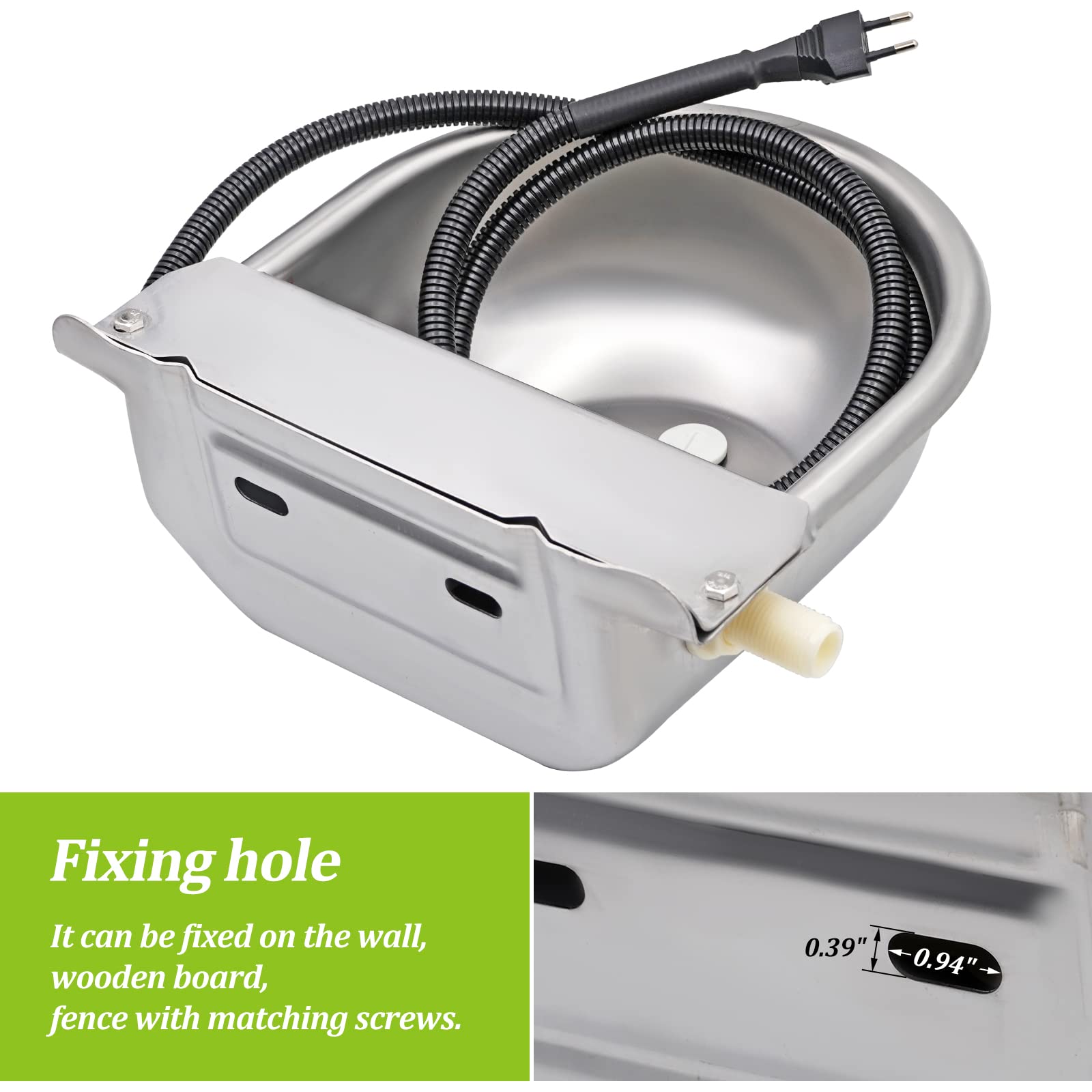 Bebedero con protección contra heladas con Orificio de Drenaje 25 W 220 V Caballo calefactable Bebedero calefactable Flotador para Bebedero termostato automático Bebedero para Caballos Vacas