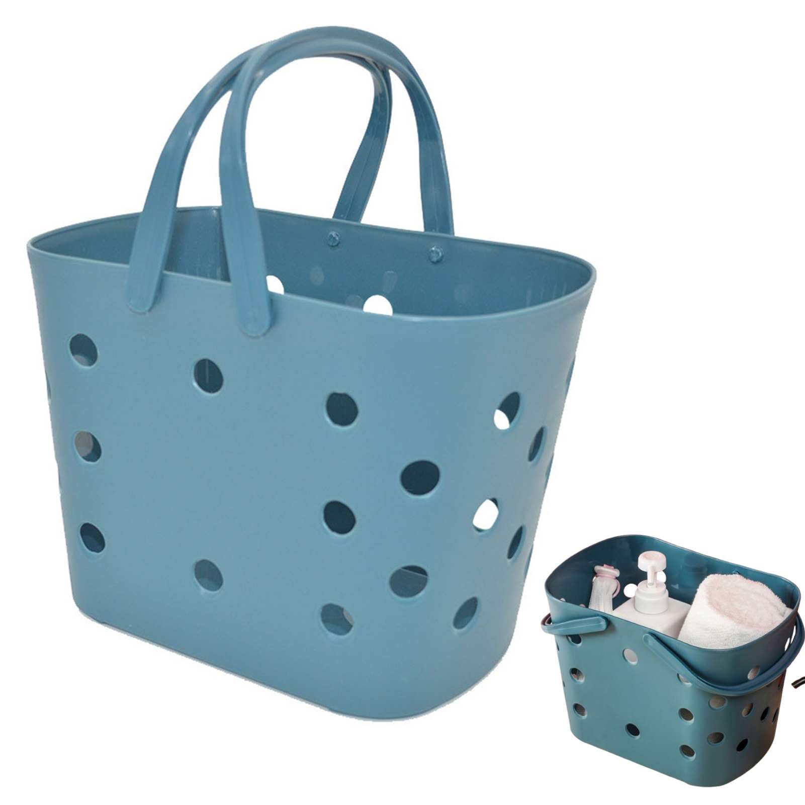Shower Caddy Basket Portable Shower Caddy Tote Reusable Plastic Storage Basket with Handle Hollow Design for Home Dormitory