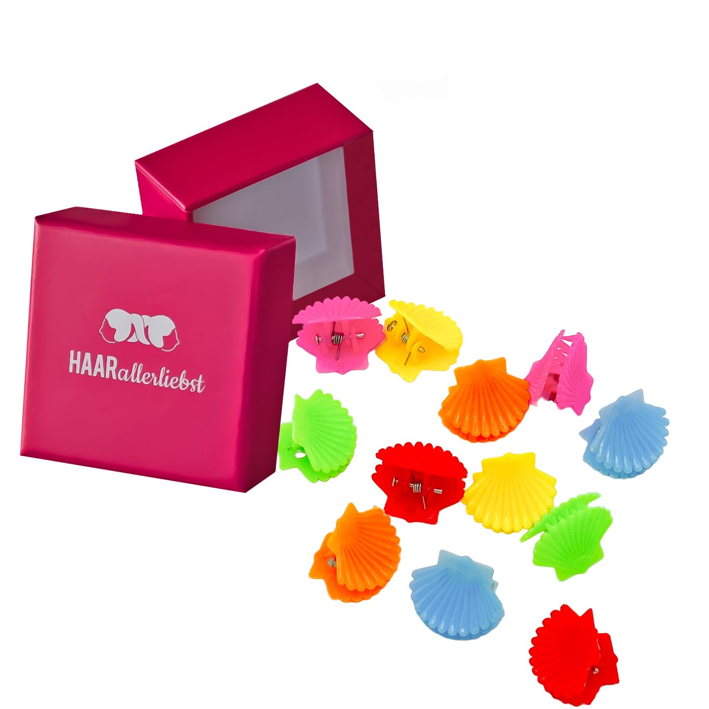 HAARallerliebst® Hair Clip Shell Clips 12 Pieces Hair Clips Small with Box Shell Hair Clip Mini for Girls and Children 6 Colours (Shells