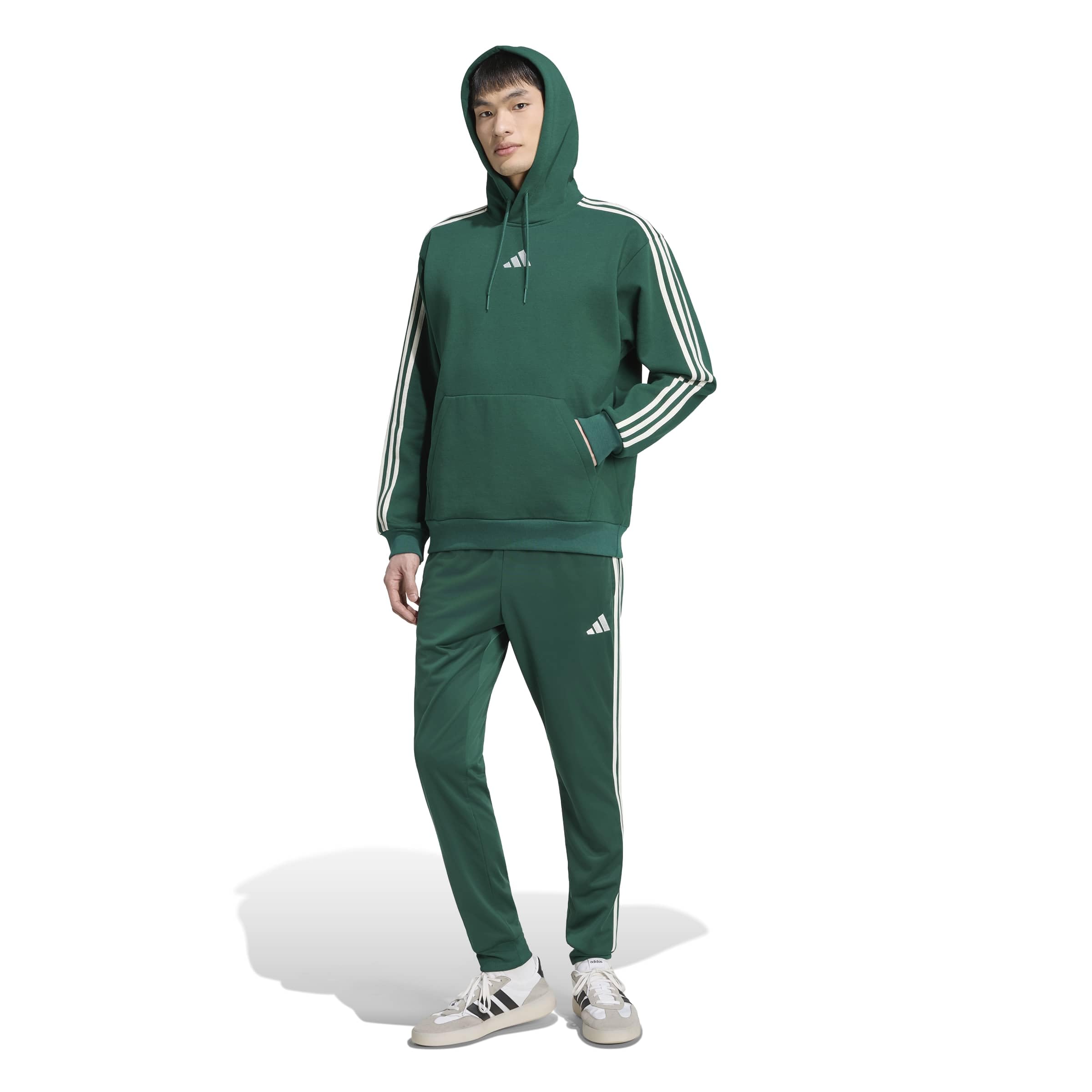 adidas Mezczyzni Essentials 3-Stripes Fleece Hoodie Sweatshirt, collegiate green/off white, XXL