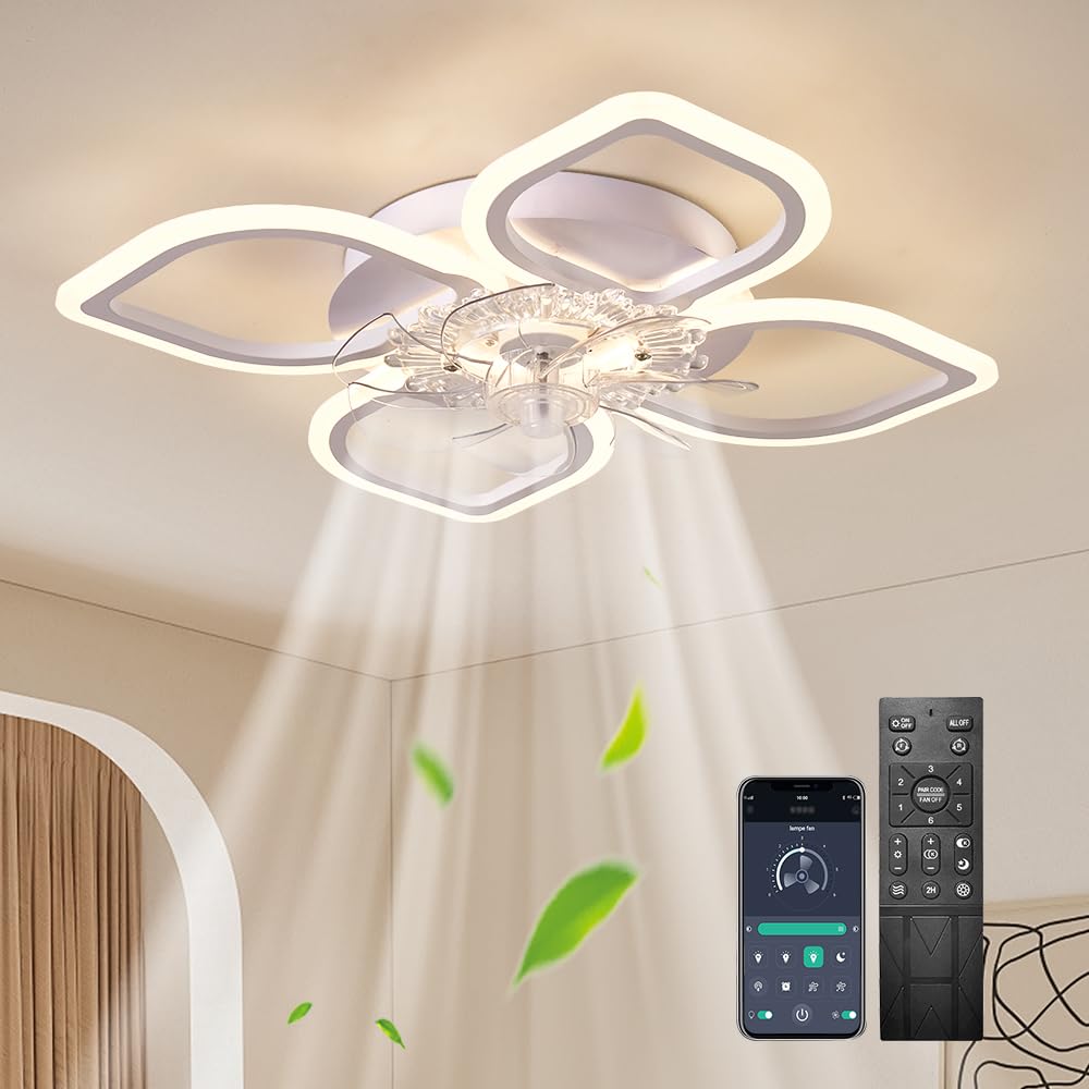 Deckenventilator mit LED-Beleuchtung 68cm, Weiß - 6 Geschwindigkeitsstufen, Dimmbare Deckenlampe für Wohnzimmer & Schlafzimmer, Licht & Ventilator Separat Schaltbar