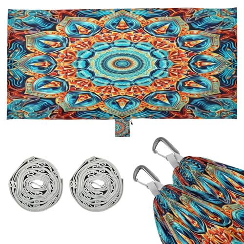 SDMKA Blue Orange Mandala Camping Hammock, 330 lbs with 2 Tree Straps, Carry Bag, Single Portable Hammock for Outdoor/Indoor, Hiking, Beach, Backpacking, Travel