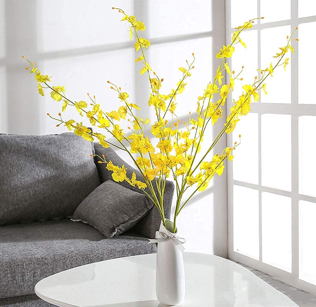 Kisflower 12Pcs Yellow Artificial Orchids Flowers, Dried Silk