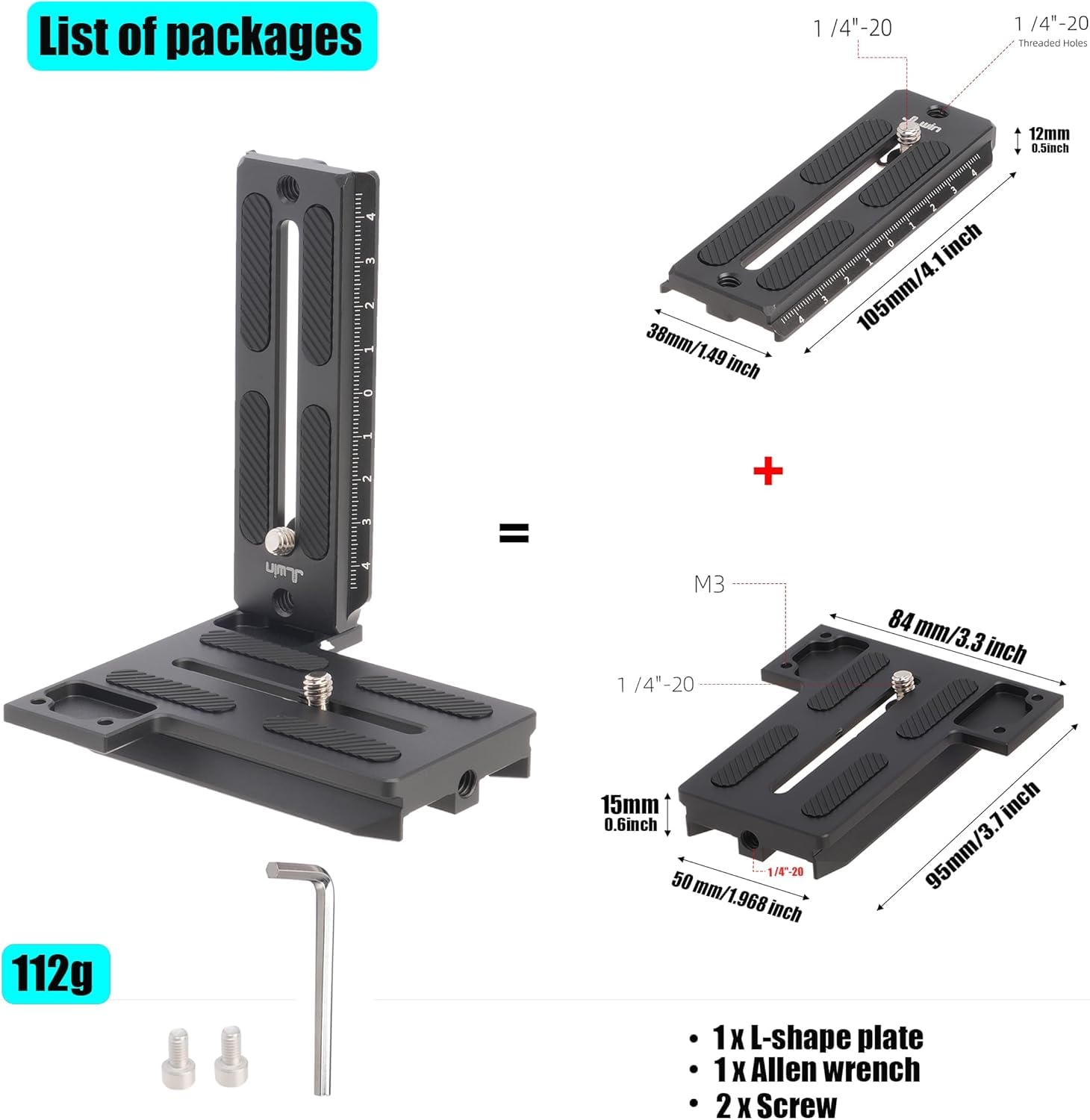 Hersmay Plaque verticale à dégagement rapide en L pour Zhiyun Crane 2 3 LAB Weebill 2 3 Weebill-S Stabilisateur de cardan compatible avec trépied Manfrotto