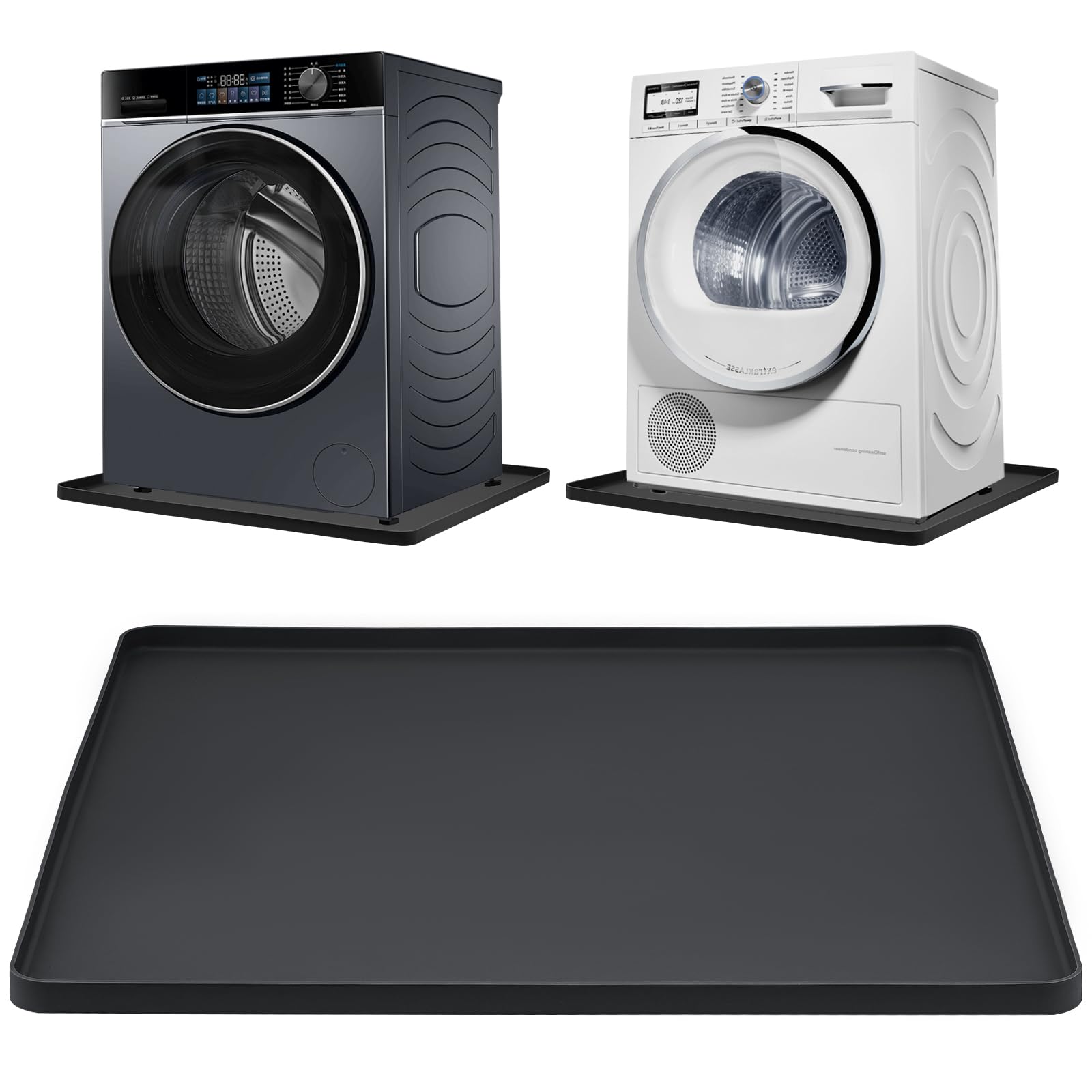 Washing Machine Drip Pan, 27 x 27 Inch Washer Drain Pan, Prevent Water Leakage and Protect Floor, Non-Slip &amp; Anti-Vibration Silicone Mat with Raised Edge, Multi-function Soft Foldable Waterproof Mat