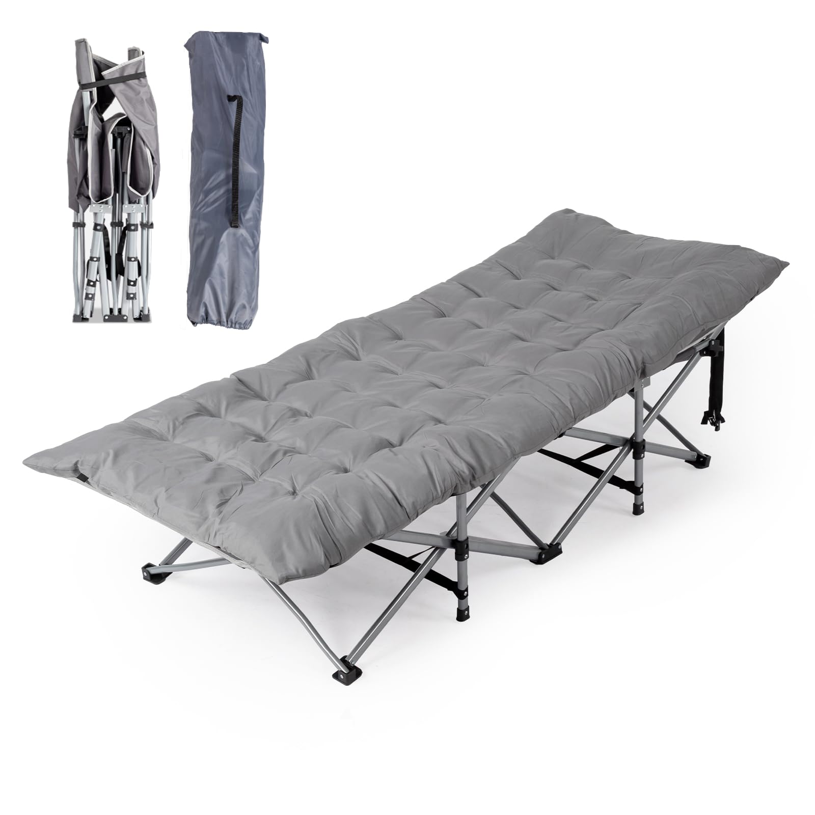 LEADZM Feldbett Klappbar mit Matratze，Campingbett faltbar für Erwachsene, 190x71x36 cm, Stahlrahmen, strapazierfähig & tragbar für Camping,Outdoor und Indoor, mit Aufbewahrungstasche