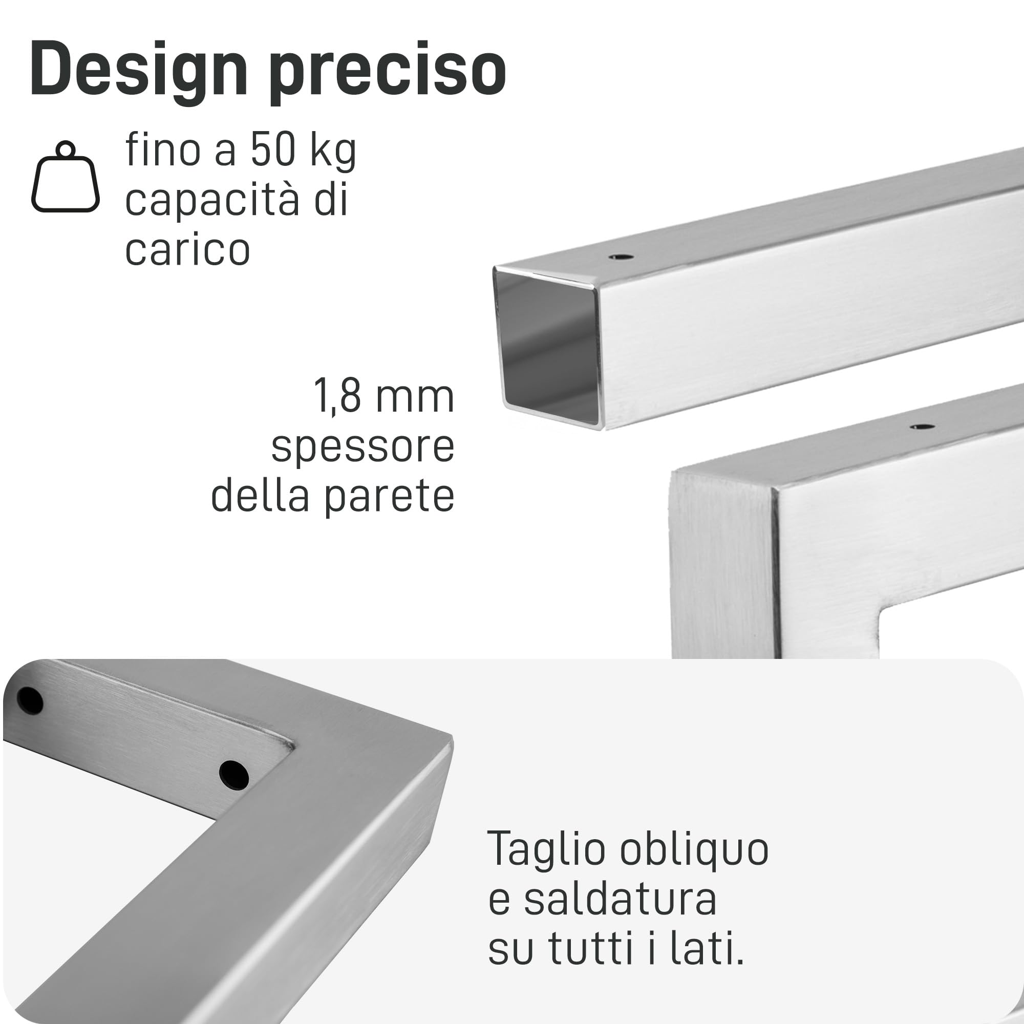 Natural Goods Berlin 2x Staffe per Mensole RETTANGOLO | Montaggio a Parete Semplice | Supporto per Mensola in Acciaio Inox | Supporti per Lavabo e Mensola da Parete | Reggimensola 400 mm