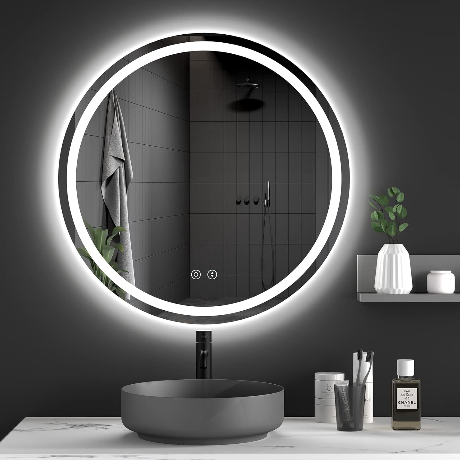 Dripex 600mm Round Bathroom Mirror with LED Light, Illuminated Wall