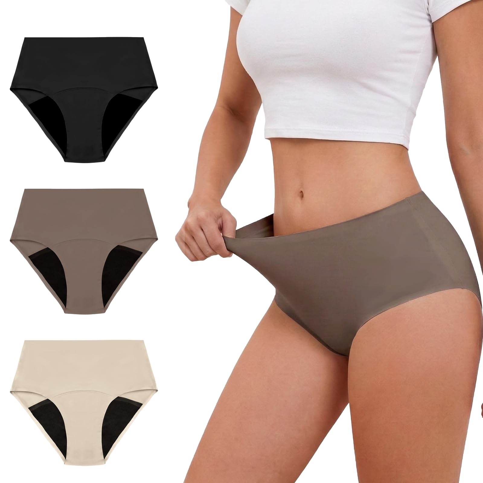 PoseFree Periodenunterwäsche Damen Starke Blutung (40ml) – Nahtlos & Unsichtbar unter Kleidung, Auslaufsicher, 3er Pack