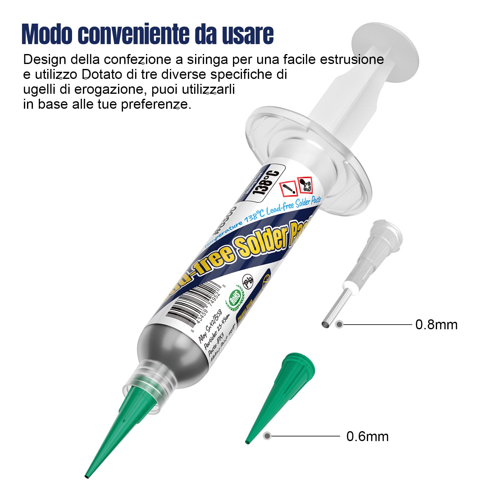 Pasta Saldante, Senza Piombo Paste per saldatura, Sn42 Bi58 Siringa Flussanti per saldatura, Flussi per pasta saldante per Elettronica Saldante (1.05oz/30g)