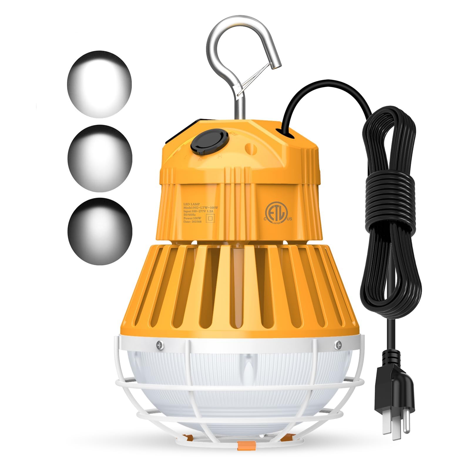 Tymczasowe światło robocze LED, 80 W/64 W/48 W, 12000 lm, 5000 K, przenośna lampa robocza, przenośna do oświetlenia garażu stodoły, tymczasowe podłączenie świateł roboczych, wejście 100~277VAC