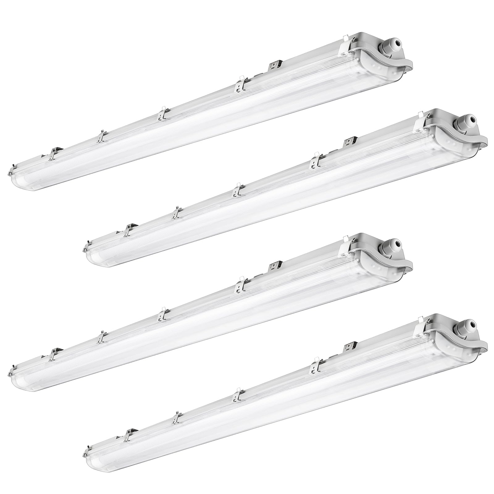 BRILLIHOOD 4Ft LED Vapor Tight Light Fixtures, 48W, 4200LM, 6500K Bright White, Clear Cover, IP65 Waterproof Vapor Proof Lights for Car Wash, Garage, Walk in Freezer, Indoor Outdoor Lighting, 4-Pack