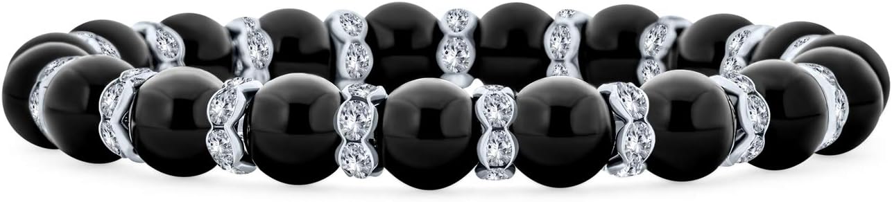 Bling Jewelry White Pink Black Simulated Pearl Stackable Strand Stretch Bracelet For Women Crystal Rondelle Gold & Silver Plated Spacer