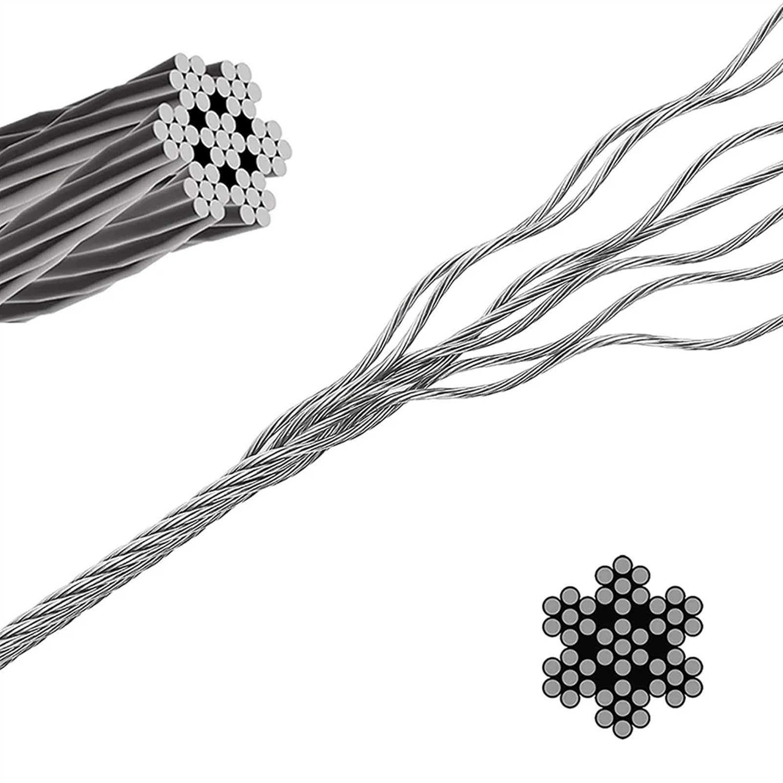 Cable Acero Plastificado,Cable Acero Cable de acero inoxidable 20/30/50 m, 7 x, diámetro 3,0 mm, for elevación, barandilla(50M)